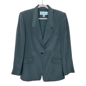 Ellen Tracy Charcoal Grey Single Breasted 100% Silk Blazer Size 10